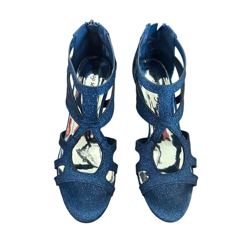 Easy Street Flattery Navy Glitter Caged Evening Dress Sandals Mid Heel NEW 5 - Picture 2 of 10